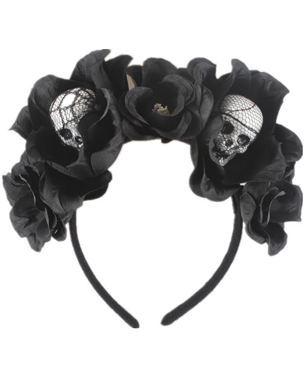 Ободок с черепами и черными цветами