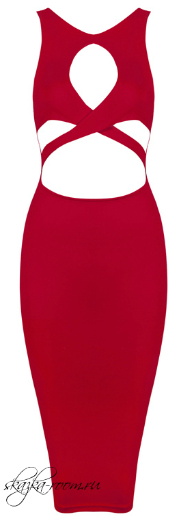 Платье Herve Leger с открытым декольте (красное)