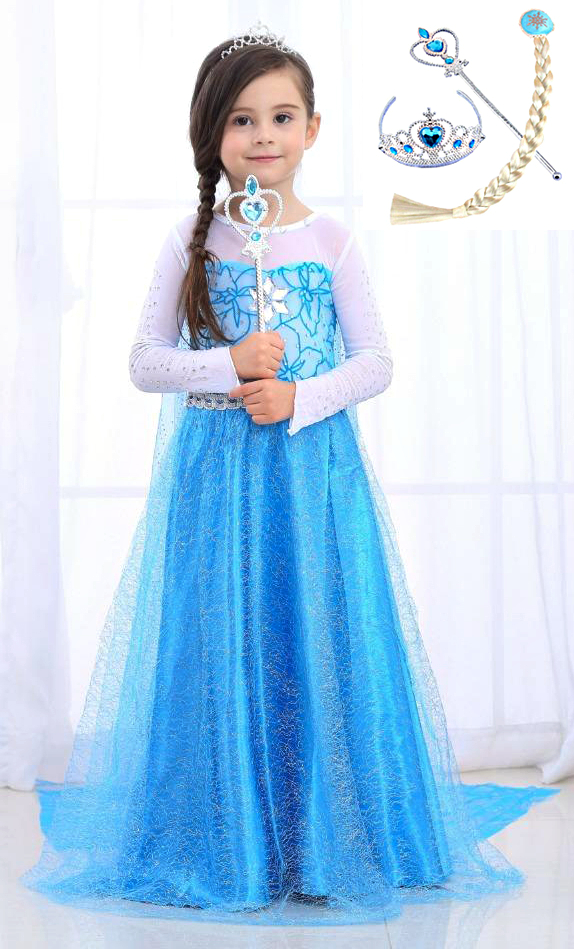 Детский костюм Эльзы с цветами (синяя)