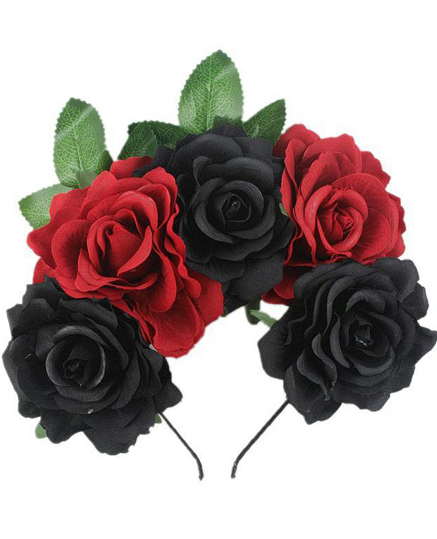 Ободок с черно-красными цветами