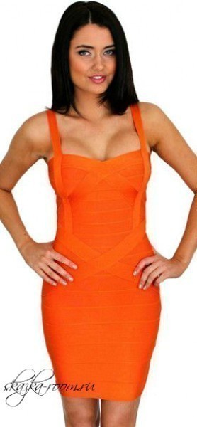 Бандажное платье Herve Leger мини (оранжевое)