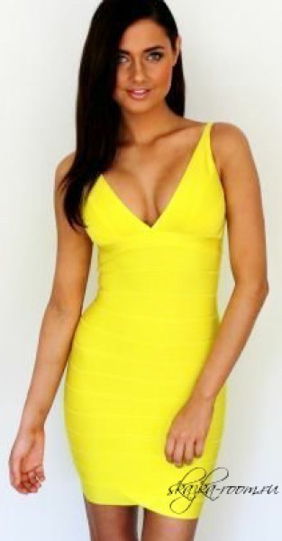 Платье Herve Leger с V-образным вырезом (желтое)