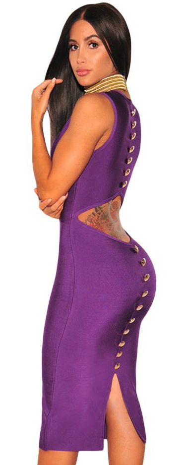 Платье Herve Leger с открытой поясницей (фиолетовое)