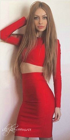 Раздельное платье Herve Leger с длинным рукавом (красное)
