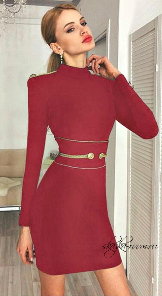 Платье с аксельбантами с длинным рукавом (бордовое)