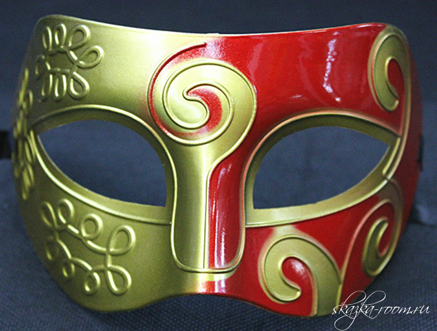 Маскарадная маска на пол лица (красно-золотая)