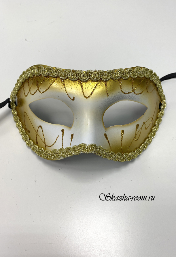 Венецианская маска с тесьмой (белая с золотым)