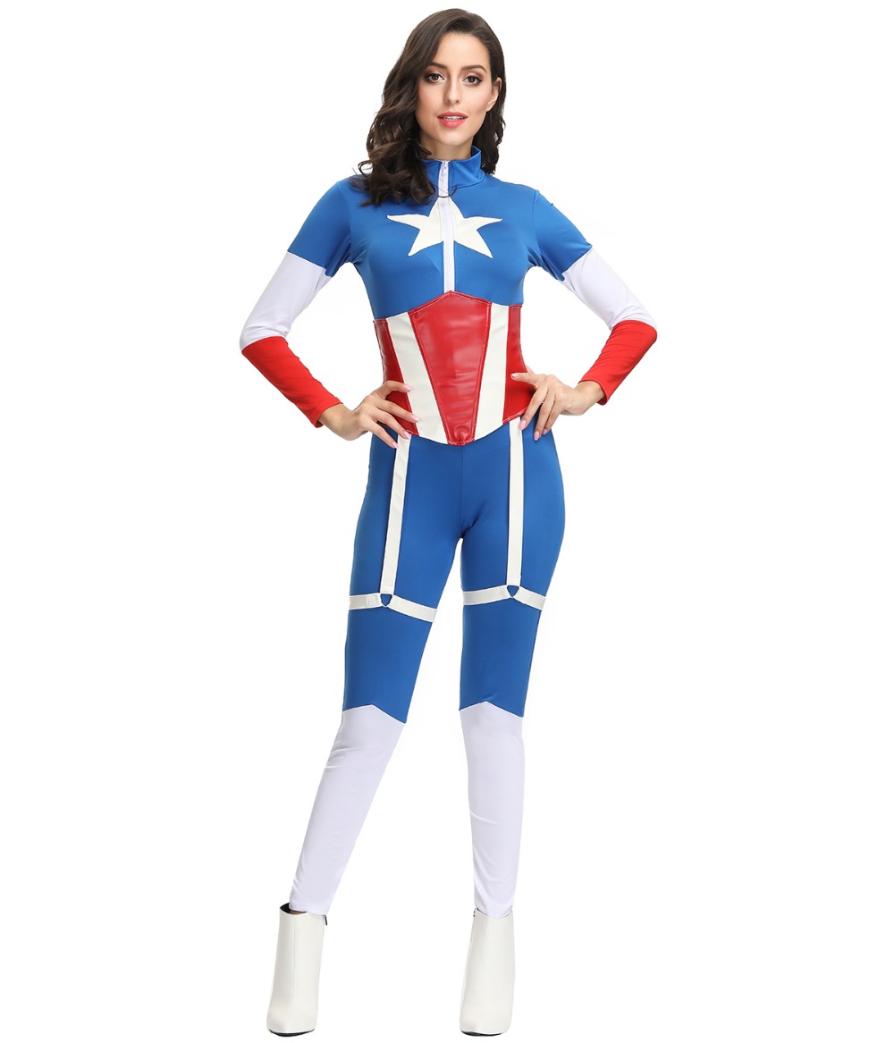 Женский обтягивающий костюм Капитана Америки.